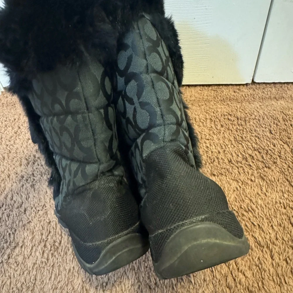 COACH Jennie Rabbit Fur Trim Monogram Snow Boots Black Size 9 - Picture 8 of 16
